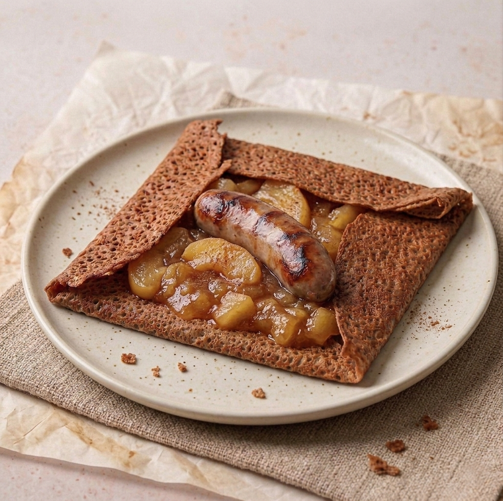 Galette saucisse et sa compotée de pomme